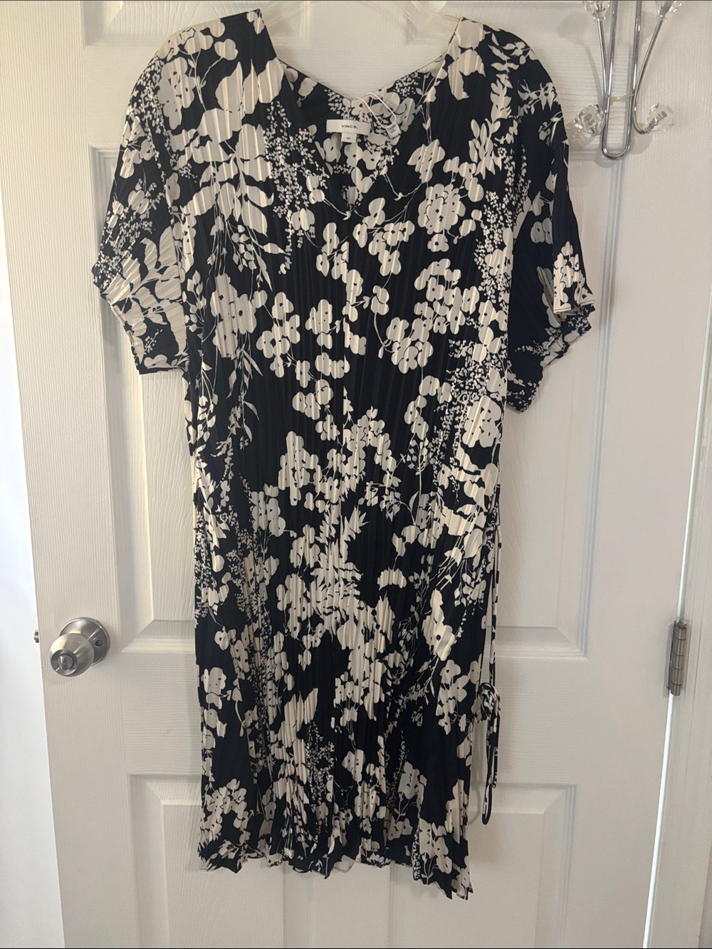 Vince Black and White Floral Midi Dress